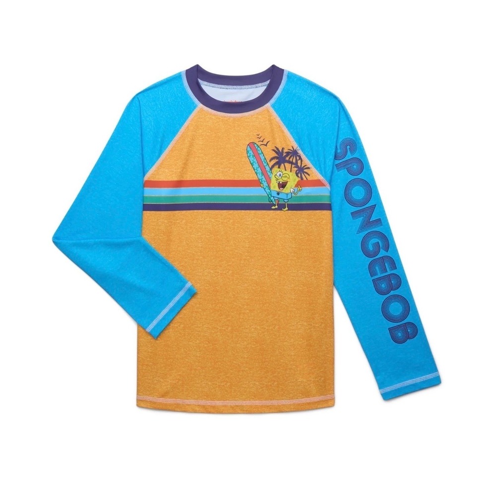 Nickelodeon SpongeBob SquarePants Boys Small 6/7 Rash Guard Swim Shirt UPF 50+
